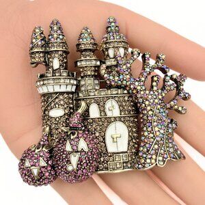 Heidi Daus Designer Signed "Spooktacular Chateau" Rhinestones Brooch